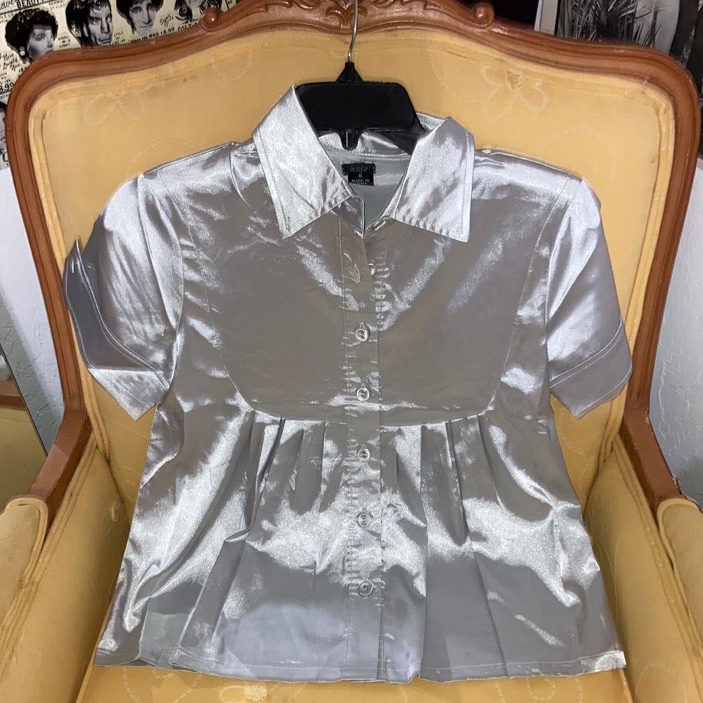 Silver button up top